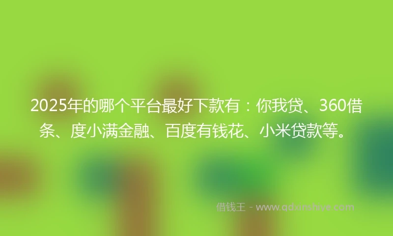2025年的哪个平台最好下款有：你我贷、360借条、度小满金融、百度有钱花、小米贷款等。