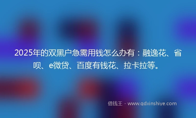 2025年的双黑户急需用钱怎么办有：融逸花、省呗、e微贷、百度有钱花、拉卡拉等。