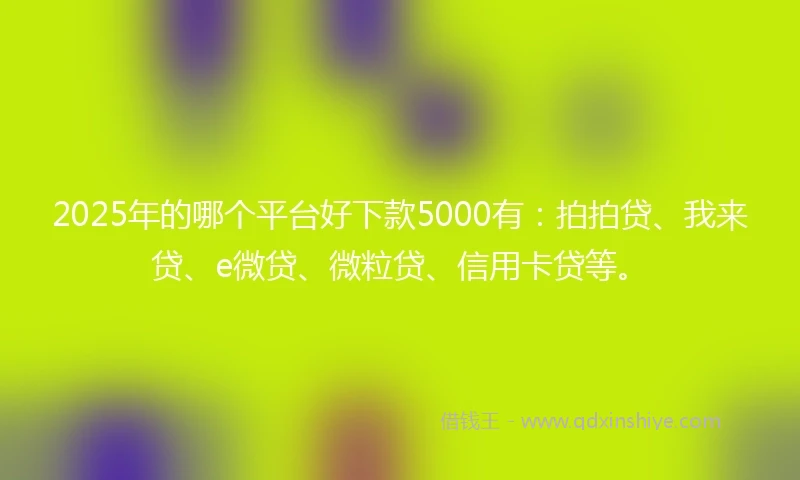 2025年的哪个平台好下款5000有：拍拍贷、我来贷、e微贷、微粒贷、信用卡贷等。