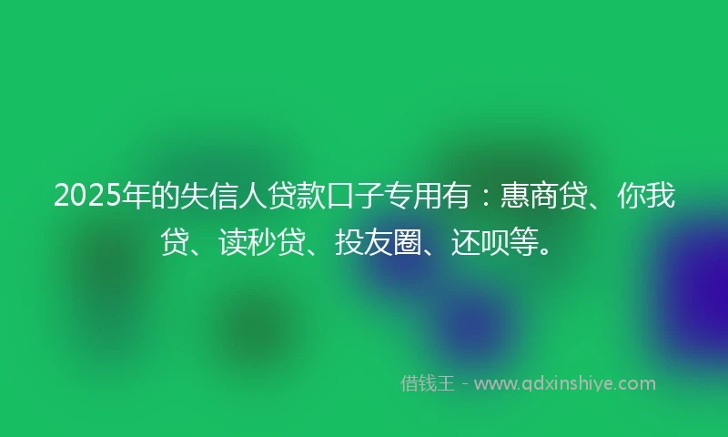 2025年的失信人贷款口子专用有:惠商贷、你我贷、读秒贷、投友圈、还呗等。