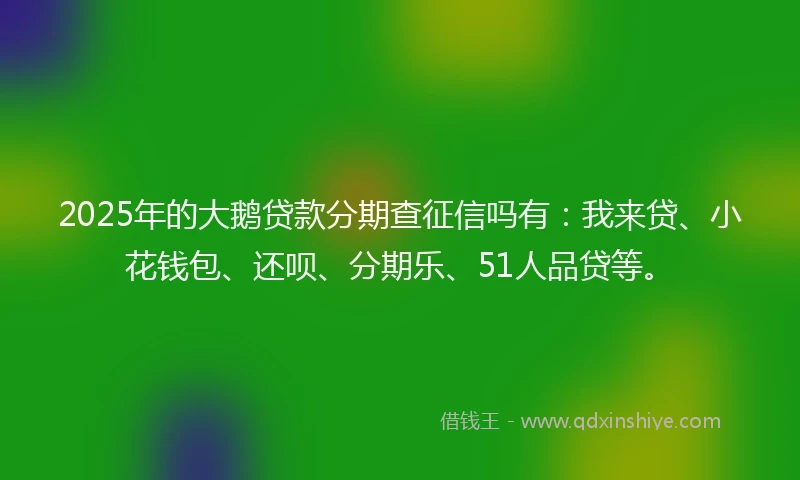 2025年的大鹅贷款分期查征信吗有：我来贷、小花钱包、还呗、分期乐、51人品贷等。