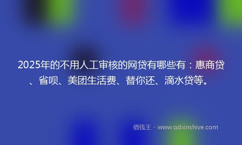 2025年的不用人工审核的网贷有哪些有：惠商贷、省呗、美团生活费、替你还、滴水贷等。