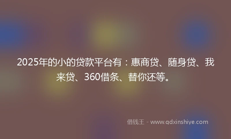 2025年的小的贷款平台有:惠商贷、随身贷、我来贷、360借条、替你还等。