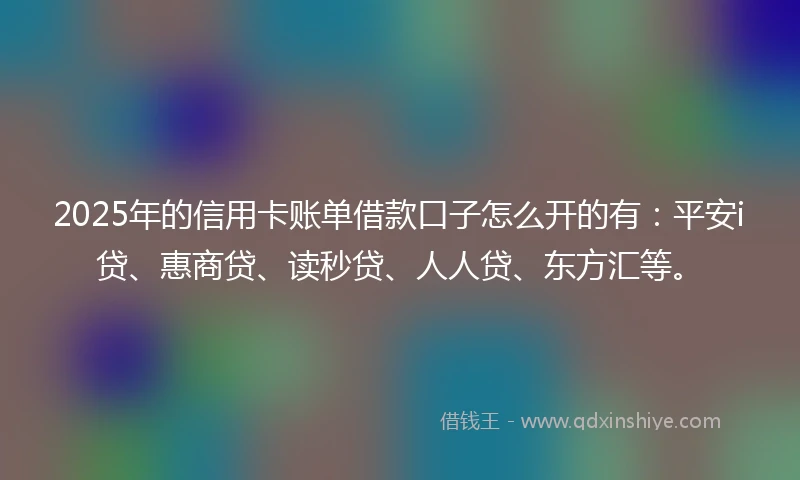 2025年的信用卡账单借款口子怎么开的有：平安i贷、惠商贷、读秒贷、人人贷、东方汇等。