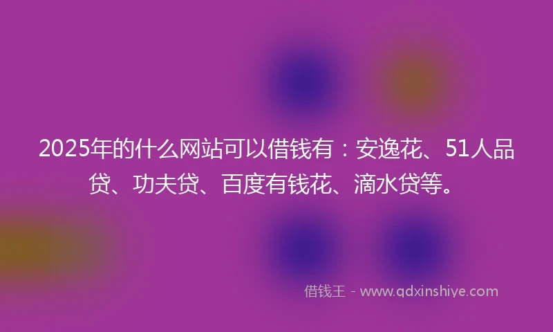 2025年的什么网站可以借钱有：安逸花、51人品贷、功夫贷、百度有钱花、滴水贷等。