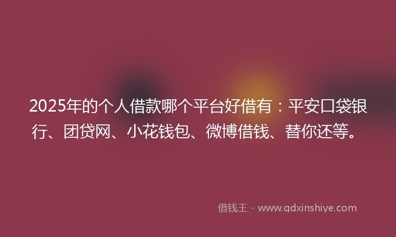 2025年的个人借款哪个平台好借有：平安口袋银行、团贷网、小花钱包、微博借钱、替你还等。