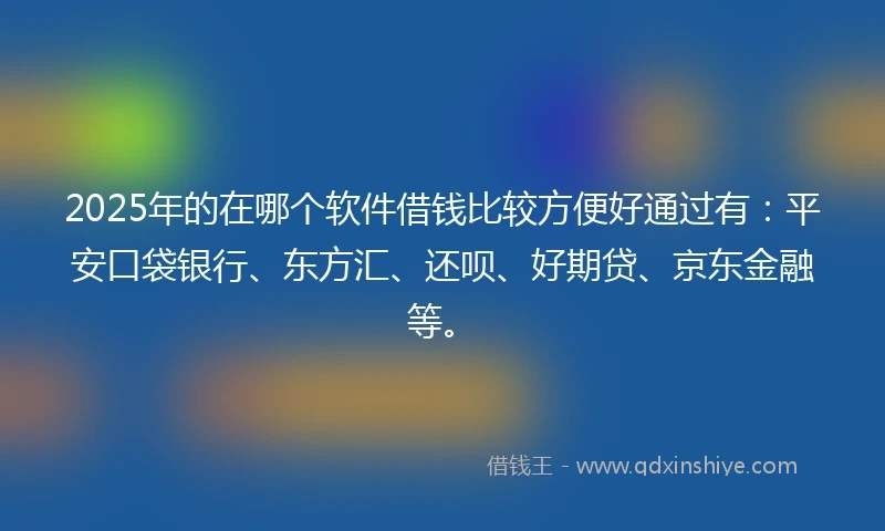 2025年的在哪个软件借钱比较方便好通过有：平安口袋银行、东方汇、还呗、好期贷、京东金融等。