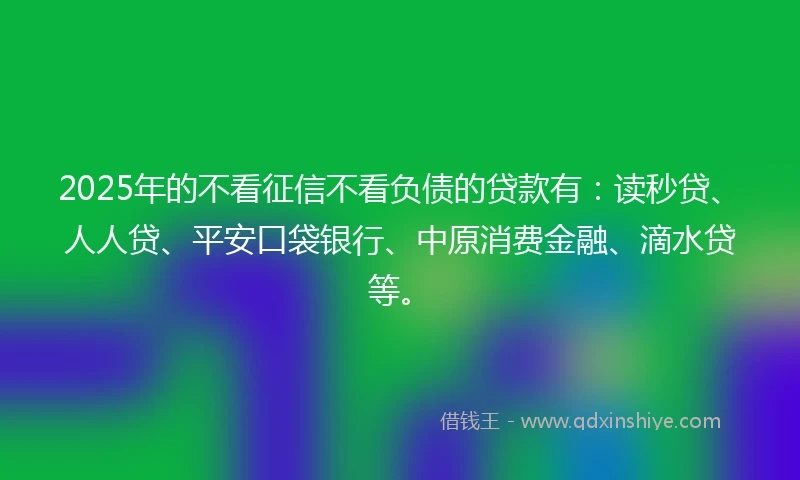 2025年的不看征信不看负债的贷款有：读秒贷、人人贷、平安口袋银行、中原消费金融、滴水贷等。
