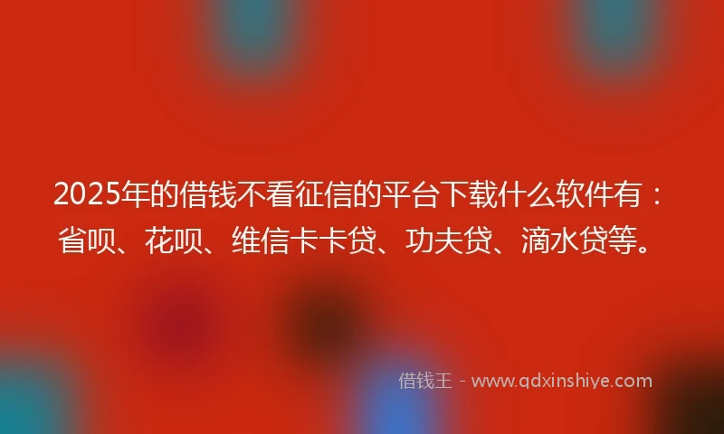 2025年的借钱不看征信的平台下载什么软件有：省呗、花呗、维信卡卡贷、功夫贷、滴水贷等。
