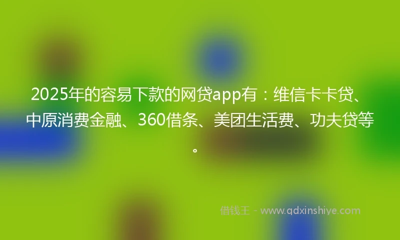 2025年的容易下款的网贷app有：维信卡卡贷、中原消费金融、360借条、美团生活费、功夫贷等。