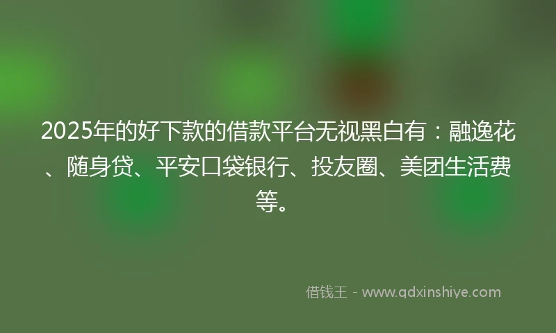 2025年的好下款的借款平台无视黑白有：融逸花、随身贷、平安口袋银行、投友圈、美团生活费等。