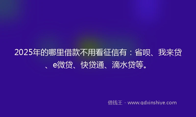 2025年的哪里借款不用看征信有：省呗、我来贷、e微贷、快贷通、滴水贷等。