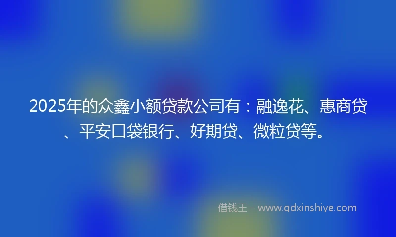 2025年的众鑫小额贷款公司有：融逸花、惠商贷、平安口袋银行、好期贷、微粒贷等。