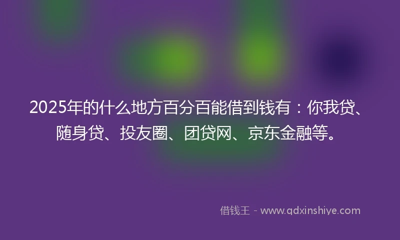 2025年的什么地方百分百能借到钱有：你我贷、随身贷、投友圈、团贷网、京东金融等。