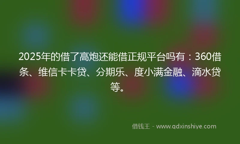 2025年的借了高炮还能借正规平台吗有：360借条、维信卡卡贷、分期乐、度小满金融、滴水贷等。