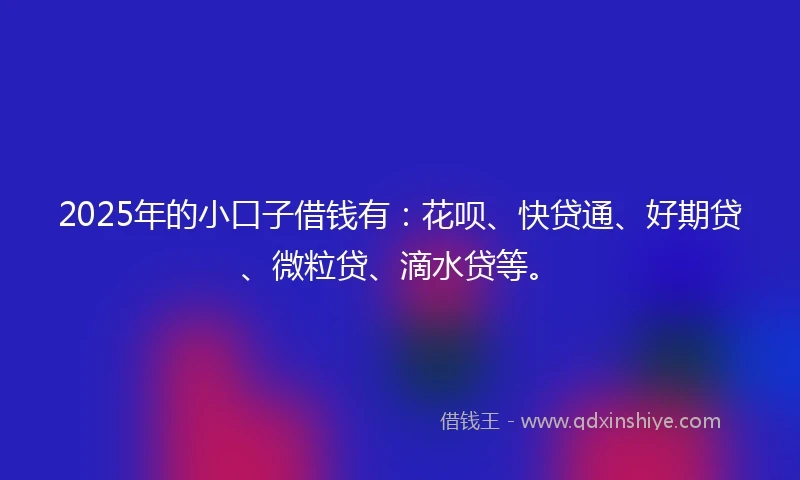2025年的小口子借钱有：花呗、快贷通、好期贷、微粒贷、滴水贷等。