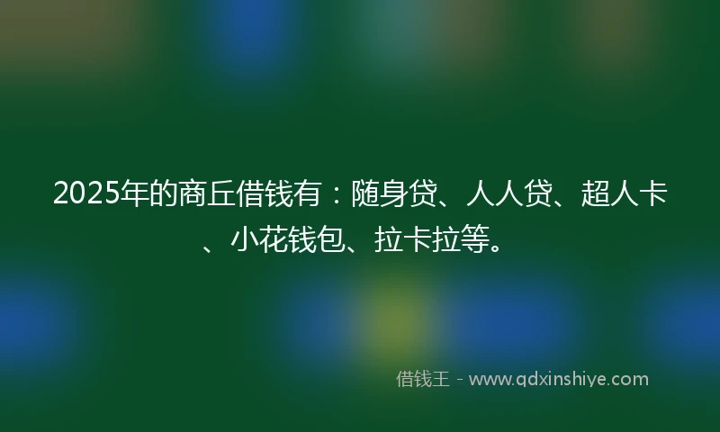 2025年的商丘借钱有：随身贷、人人贷、超人卡、小花钱包、拉卡拉等。