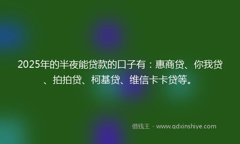 2025年的半夜能贷款的口子有：惠商贷、你我贷、拍拍贷、柯基贷、维信卡卡贷等。