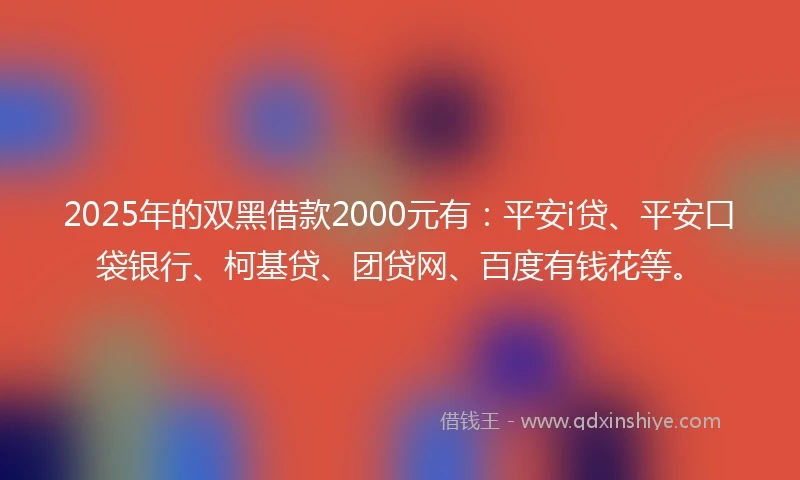 2025年的双黑借款2000元有：平安i贷、平安口袋银行、柯基贷、团贷网、百度有钱花等。