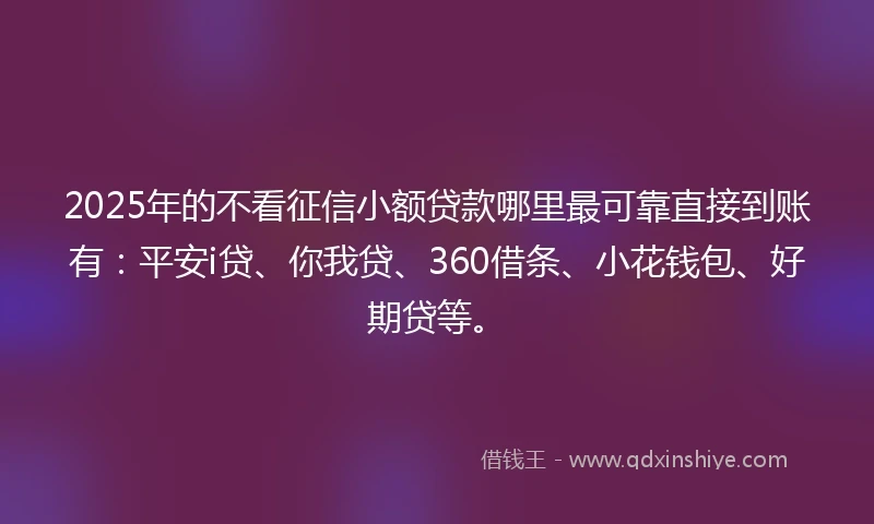 2025年的不看征信小额贷款哪里最可靠直接到账有：平安i贷、你我贷、360借条、小花钱包、好期贷等。