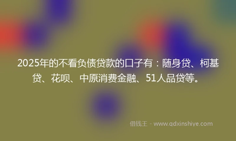 2025年的不看负债贷款的口子有：随身贷、柯基贷、花呗、中原消费金融、51人品贷等。