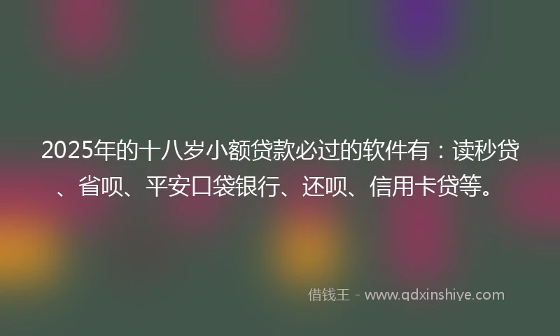 2025年的十八岁小额贷款必过的软件有：读秒贷、省呗、平安口袋银行、还呗、信用卡贷等。