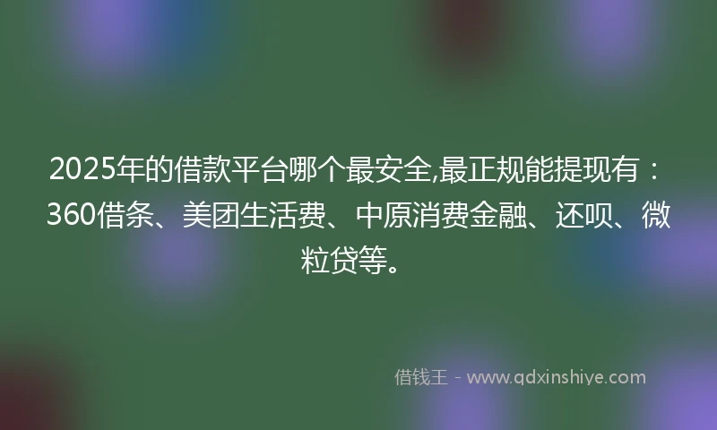 2025年的借款平台哪个最安全,最正规能提现有：360借条、美团生活费、中原消费金融、还呗、微粒贷等。