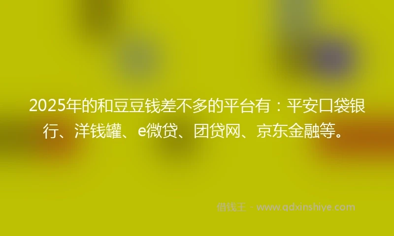 2025年的和豆豆钱差不多的平台有：平安口袋银行、洋钱罐、e微贷、团贷网、京东金融等。