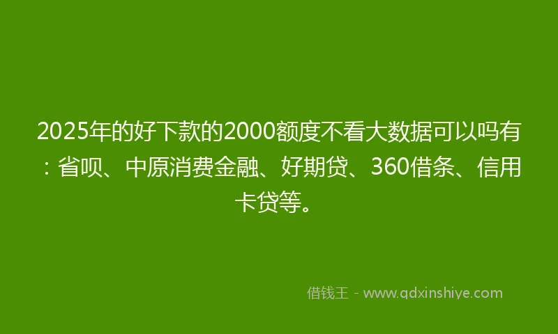 2025年的好下款的2000额度不看大数据可以吗有：省呗、中原消费金融、好期贷、360借条、信用卡贷等。