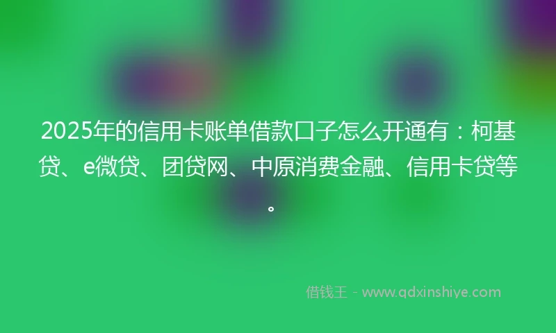 2025年的信用卡账单借款口子怎么开通有：柯基贷、e微贷、团贷网、中原消费金融、信用卡贷等。