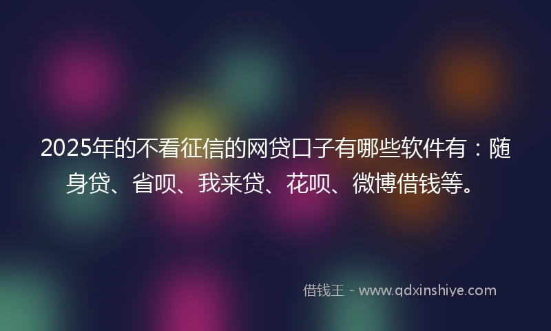 2025年的不看征信的网贷口子有哪些软件有：随身贷、省呗、我来贷、花呗、微博借钱等。