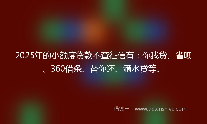 2025年的小额度贷款不查征信有：你我贷、省呗、360借条、替你还、滴水贷等。