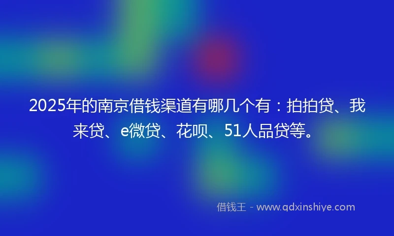 2025年的南京借钱渠道有哪几个有：拍拍贷、我来贷、e微贷、花呗、51人品贷等。