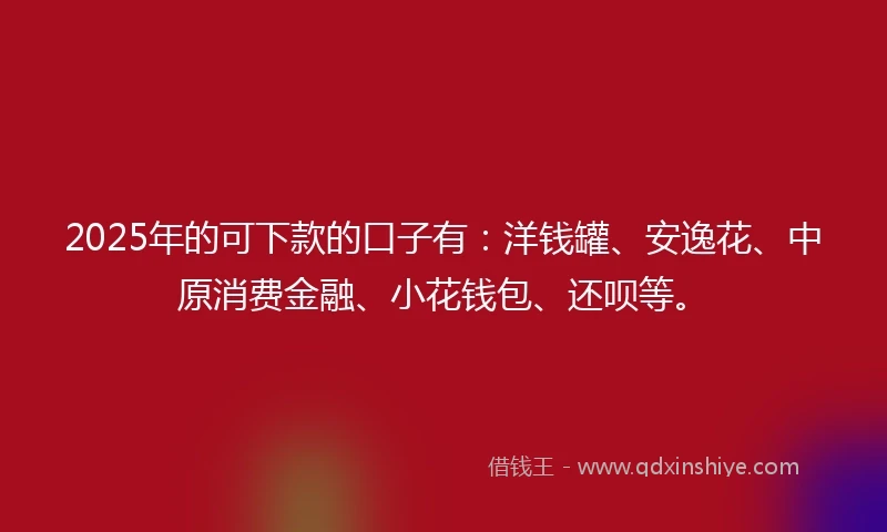 2025年的可下款的口子有：洋钱罐、安逸花、中原消费金融、小花钱包、还呗等。