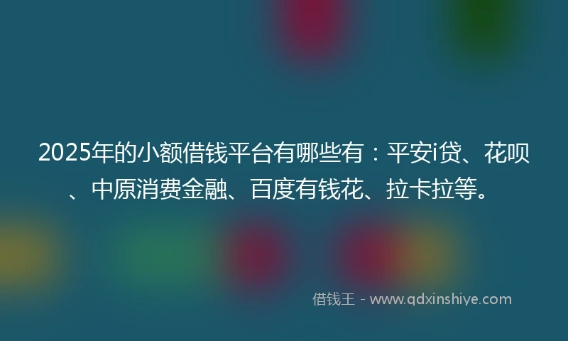 2025年的小额借钱平台有哪些有：平安i贷、花呗、中原消费金融、百度有钱花、拉卡拉等。