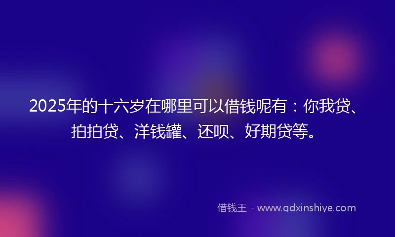 2025年的十六岁在哪里可以借钱呢有：你我贷、拍拍贷、洋钱罐、还呗、好期贷等。