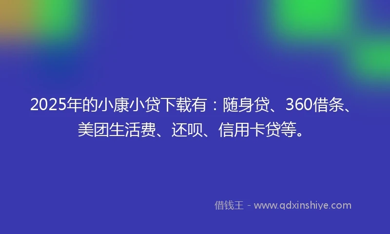 2025年的小康小贷下载有：随身贷、360借条、美团生活费、还呗、信用卡贷等。