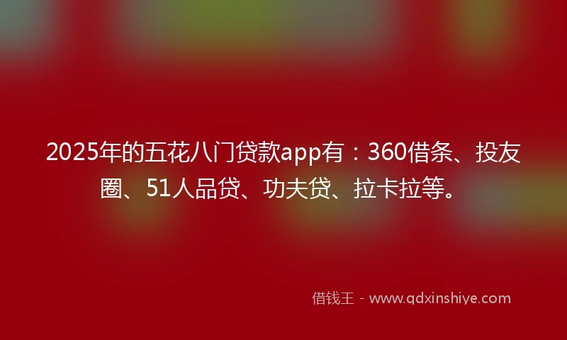 2025年的五花八门贷款app有：360借条、投友圈、51人品贷、功夫贷、拉卡拉等。