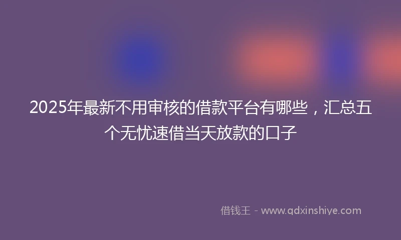 2025年最新不用审核的借款平台有哪些，汇总五个无忧速借当天放款的口子