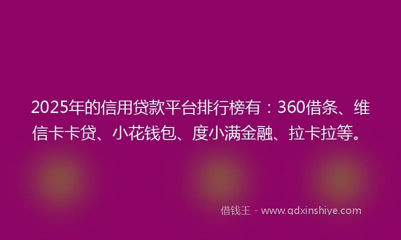 2025年的信用贷款平台排行榜有：360借条、维信卡卡贷、小花钱包、度小满金融、拉卡拉等。