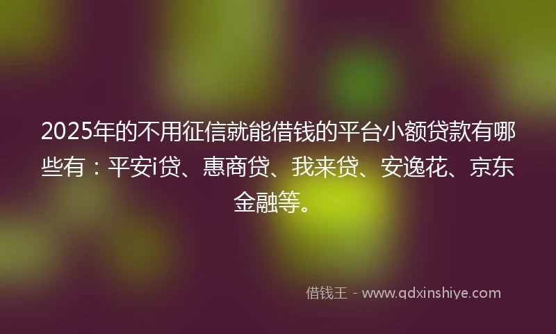 2025年的不用征信就能借钱的平台小额贷款有哪些有：平安i贷、惠商贷、我来贷、安逸花、京东金融等。
