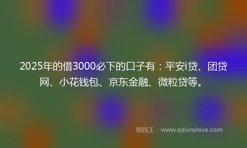 2025年的借3000必下的口子有：平安i贷、团贷网、小花钱包、京东金融、微粒贷等。