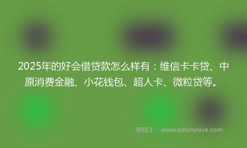 2025年的好会借贷款怎么样有：维信卡卡贷、中原消费金融、小花钱包、超人卡、微粒贷等。