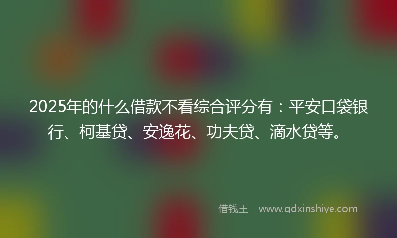 2025年的什么借款不看综合评分有：平安口袋银行、柯基贷、安逸花、功夫贷、滴水贷等。