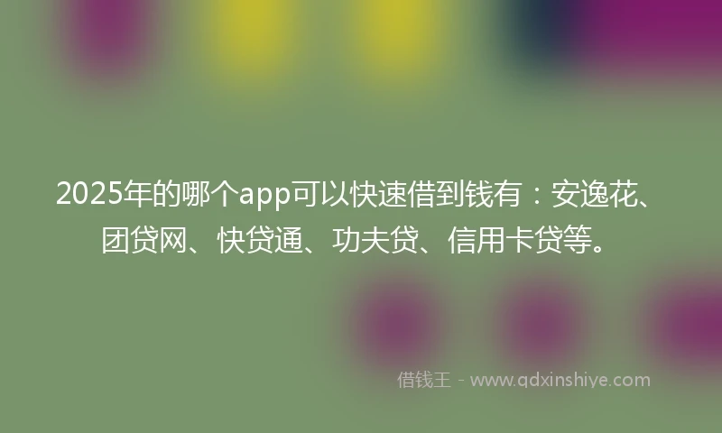 2025年的哪个app可以快速借到钱有：安逸花、团贷网、快贷通、功夫贷、信用卡贷等。