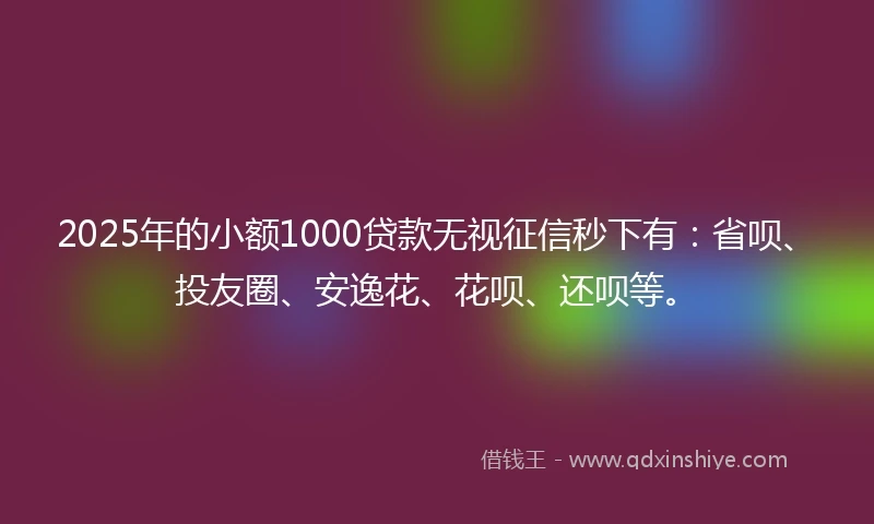2025年的小额1000贷款无视征信秒下有：省呗、投友圈、安逸花、花呗、还呗等。