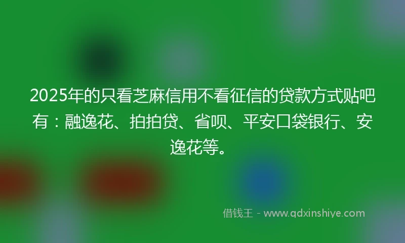 2025年的只看芝麻信用不看征信的贷款方式贴吧有：融逸花、拍拍贷、省呗、平安口袋银行、安逸花等。