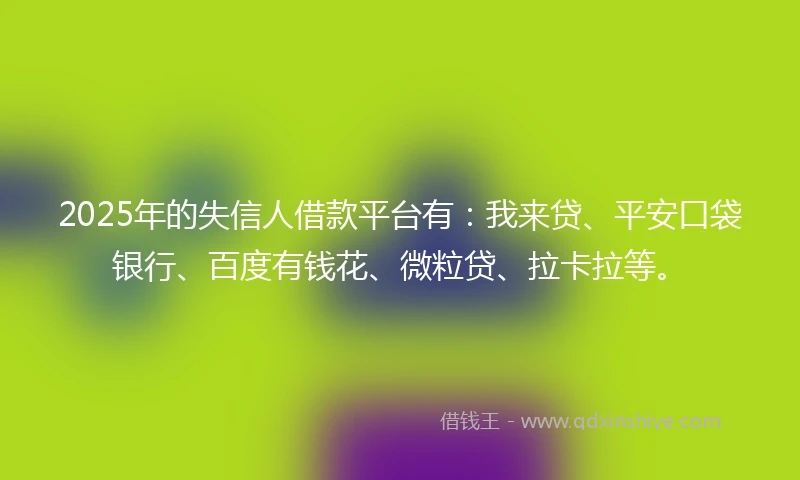 2025年的失信人借款平台有：我来贷、平安口袋银行、百度有钱花、微粒贷、拉卡拉等。