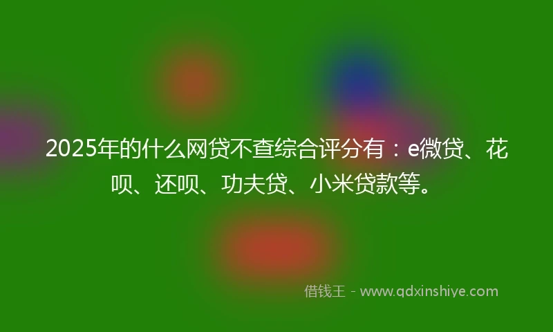 2025年的什么网贷不查综合评分有：e微贷、花呗、还呗、功夫贷、小米贷款等。