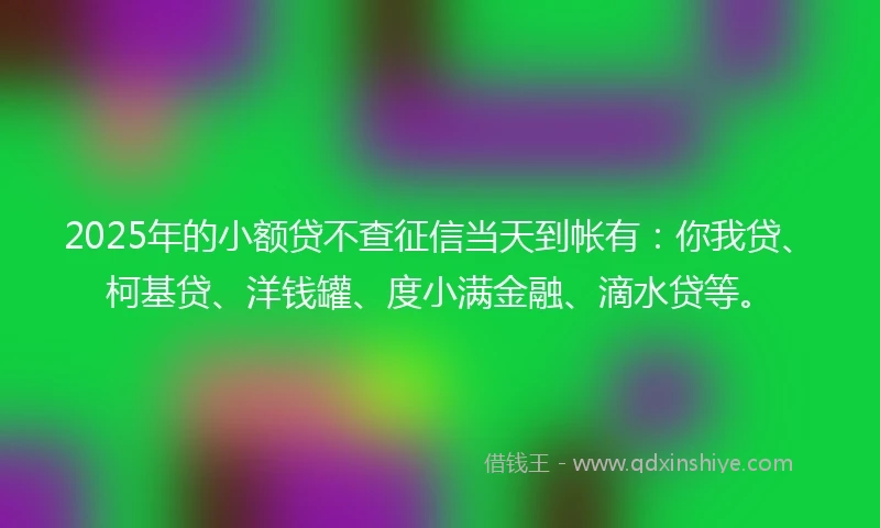 2025年的小额贷不查征信当天到帐有：你我贷、柯基贷、洋钱罐、度小满金融、滴水贷等。